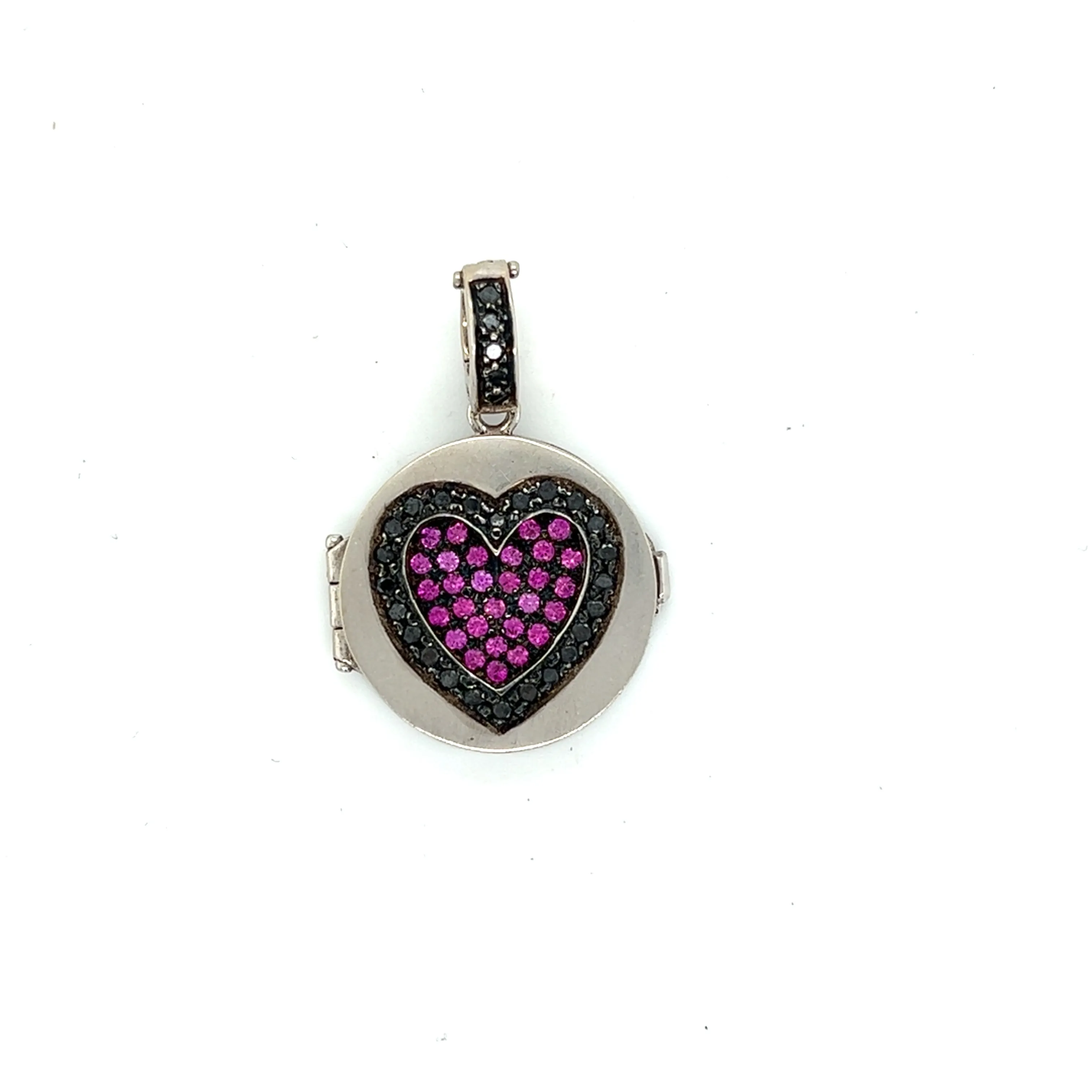 Award-Winning Pavé Pink Sapphire | Black Diamond Love Locket Charm Large 18kt White