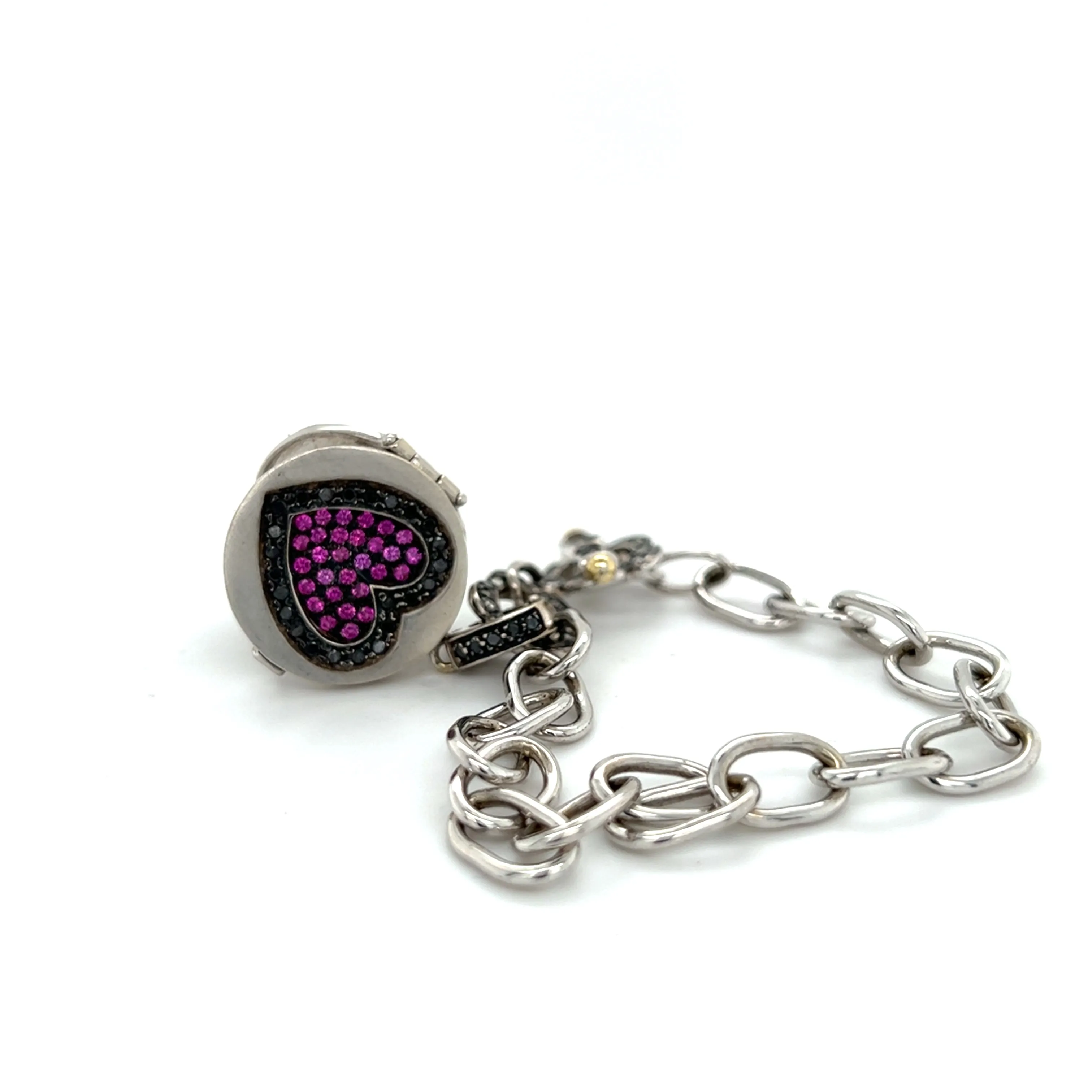 Award-Winning Pavé Pink Sapphire | Black Diamond Love Locket Charm Large 18kt White