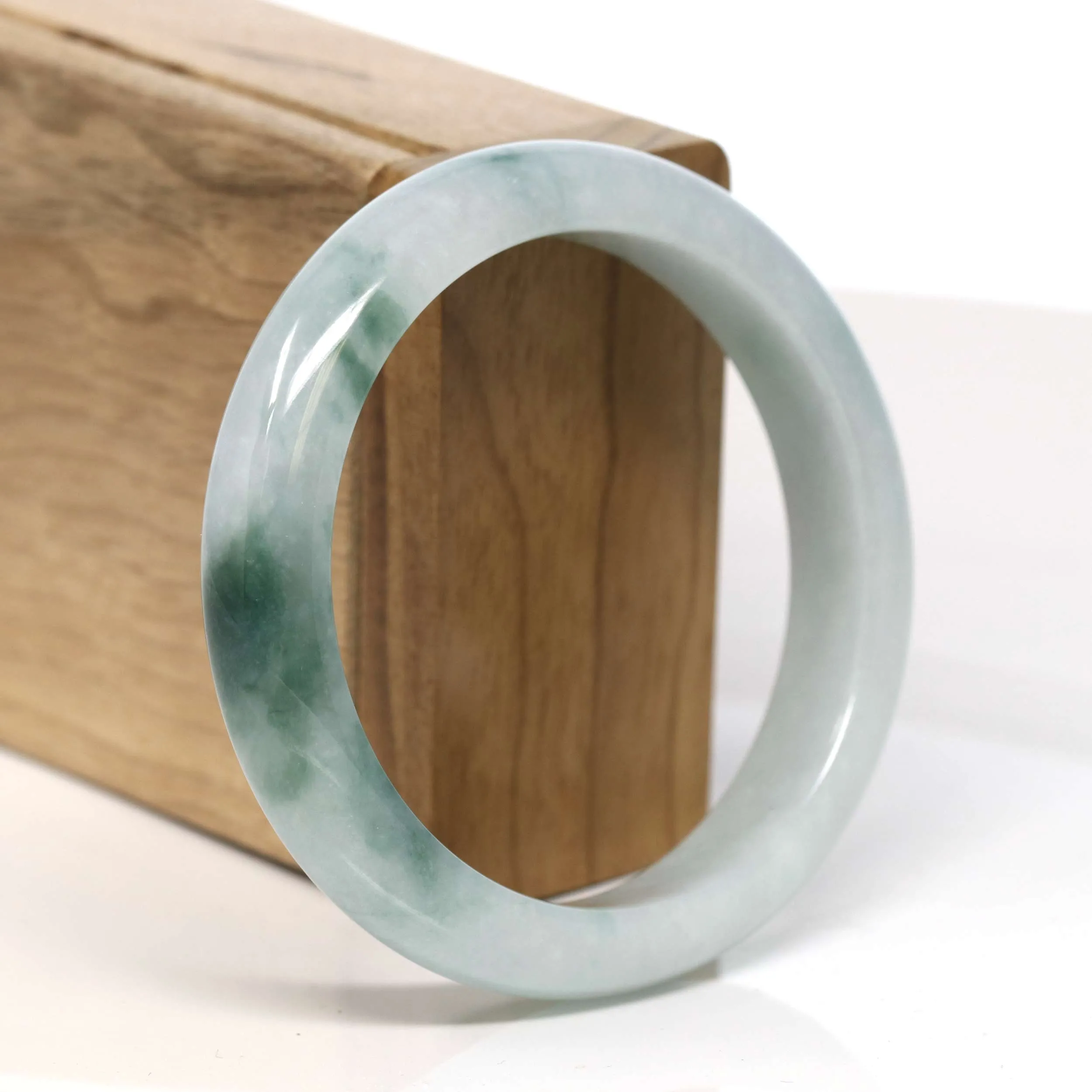 Baikalla "Half Round" Blue - Green Jadeite Jade Bangle Bracelet (57.54 mm) #T348