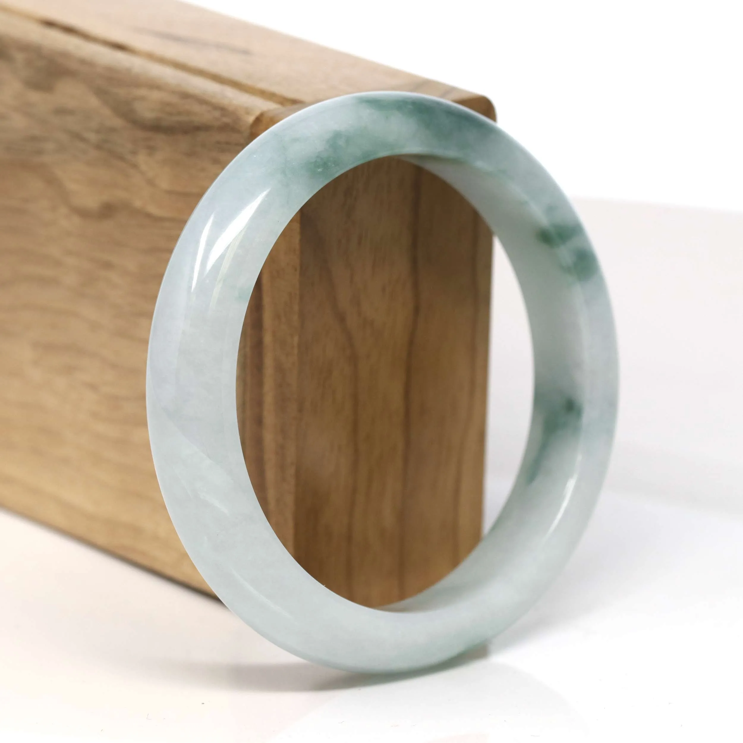 Baikalla "Half Round" Blue - Green Jadeite Jade Bangle Bracelet (57.54 mm) #T348