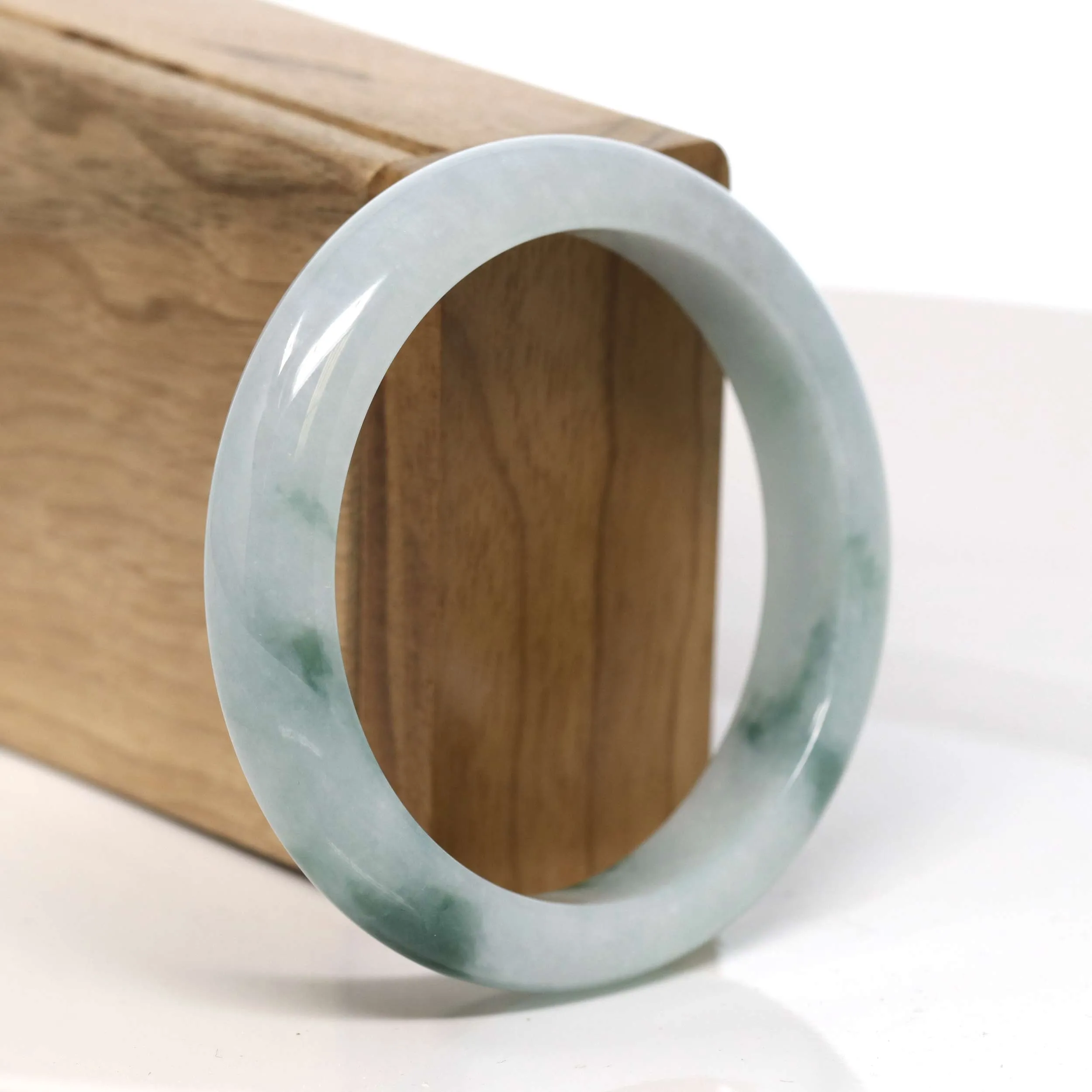 Baikalla "Half Round" Blue - Green Jadeite Jade Bangle Bracelet (57.54 mm) #T348