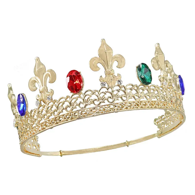 Baroque Royal King Crown For Men Round Costume Hair Accessory