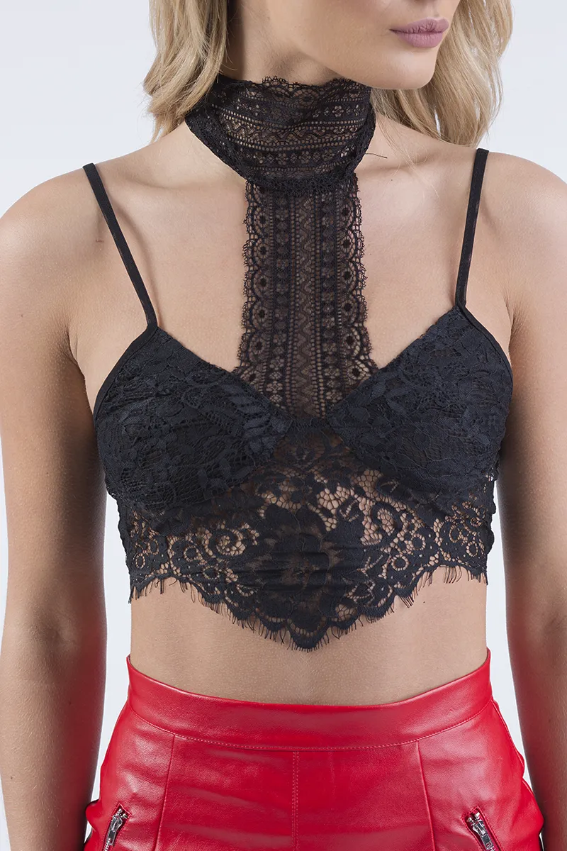 Black Lace Choker Bralet - Irene