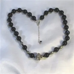 Black Onyx Beaded Necklace with Silver Accent Handmade