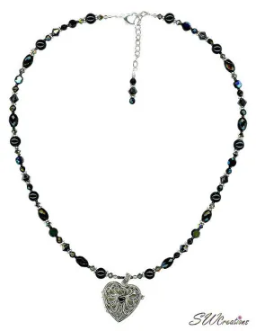 Black Onyx Heart Gemstone Beaded Necklace