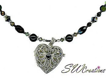 Black Onyx Heart Gemstone Beaded Necklace