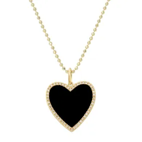 Black Onyx Heart Necklace With Diamonds - Large