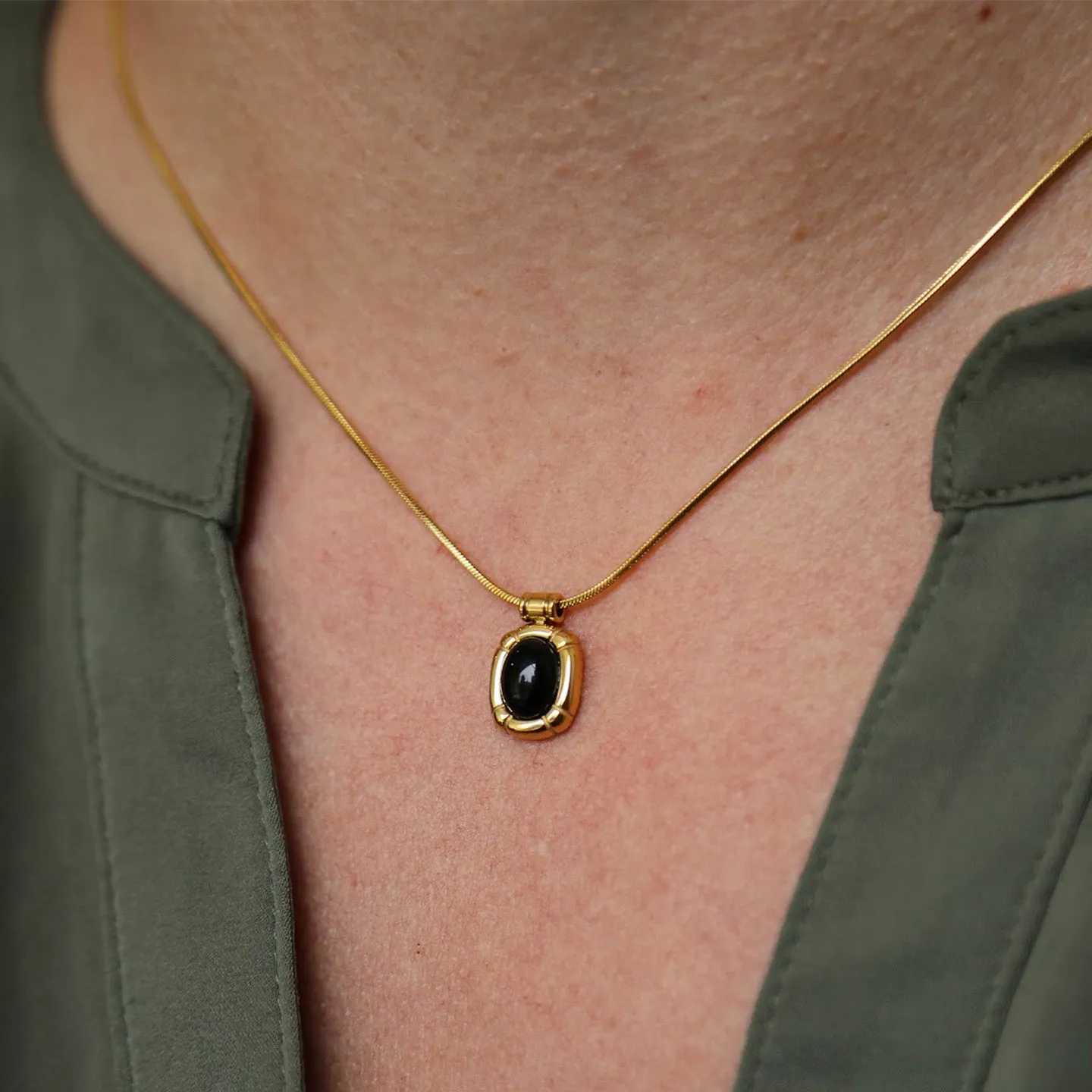 Black Onyx Oval Pendant Necklace