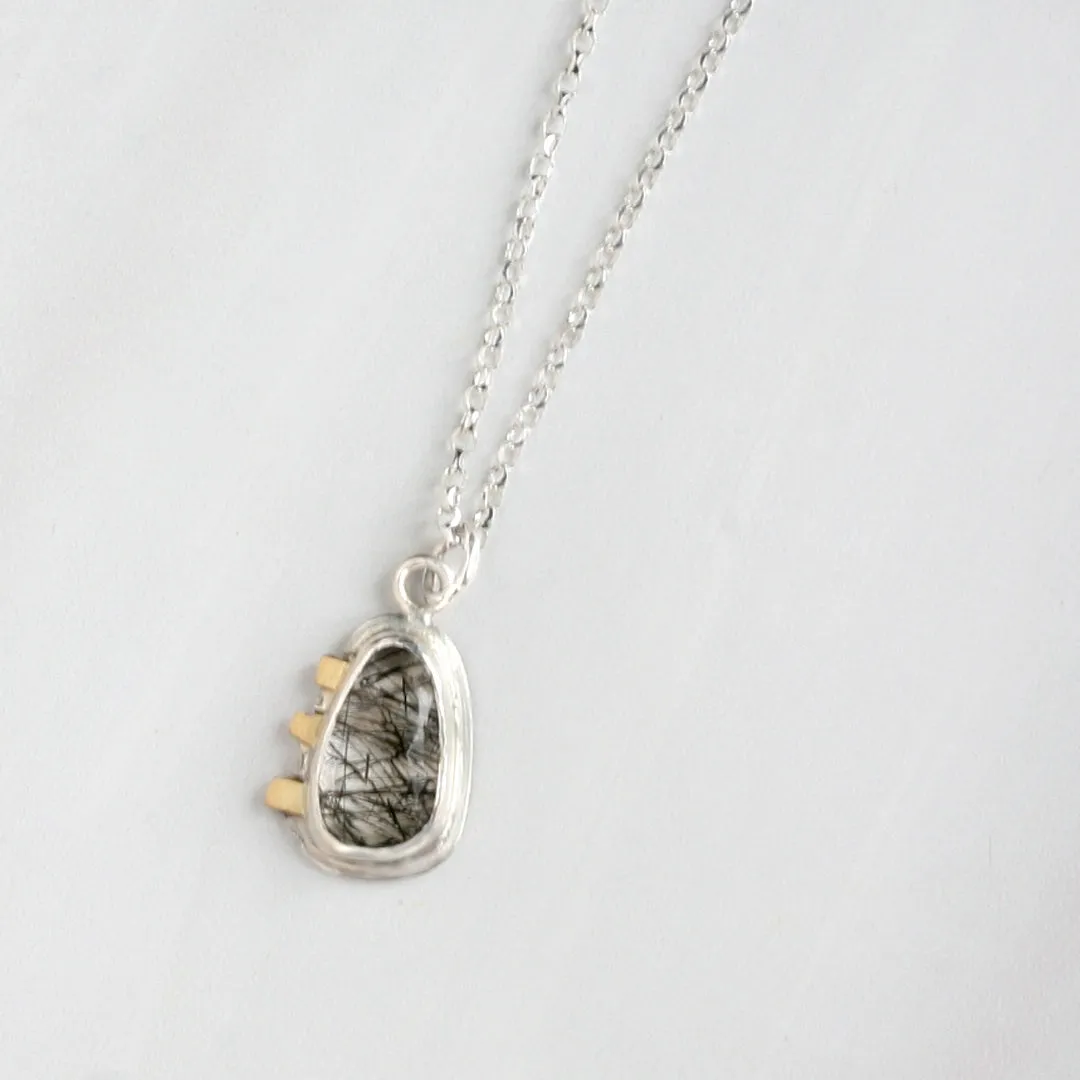 Black Tourmalinated Quartz Pendant Necklace with 18k gold #2