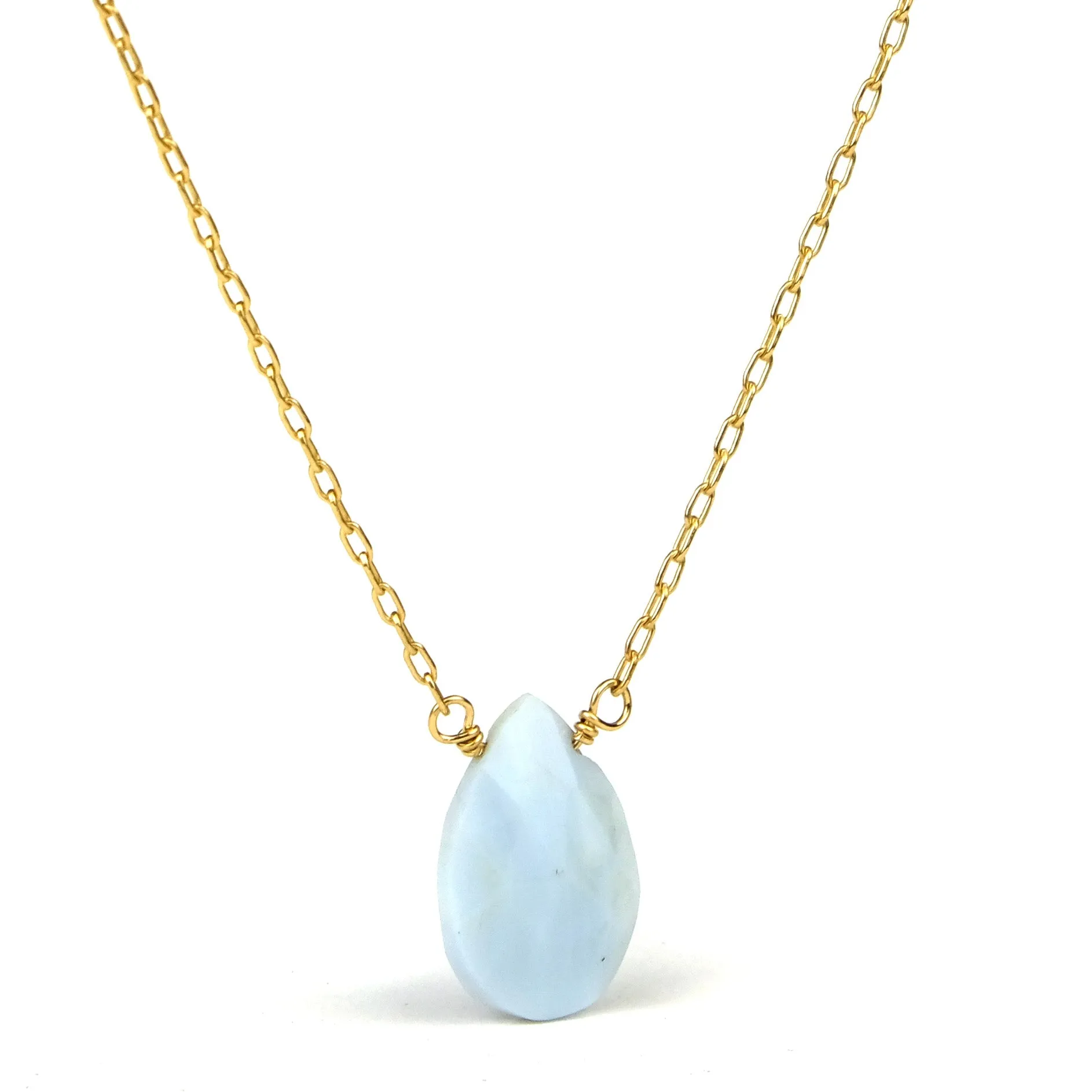 Blue Chalcedony on Gold Filled Chain with Gold Filled Trigger Clasp Necklace