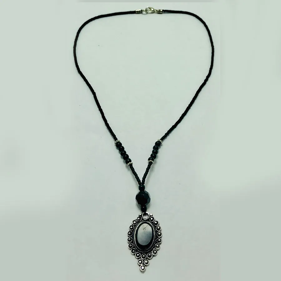 Bohemian Black Onyx-Style Pendant Necklace