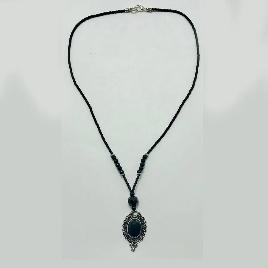 Bohemian Black Onyx-Style Pendant Necklace