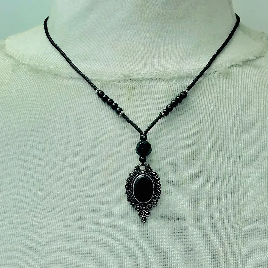 Bohemian Black Onyx-Style Pendant Necklace