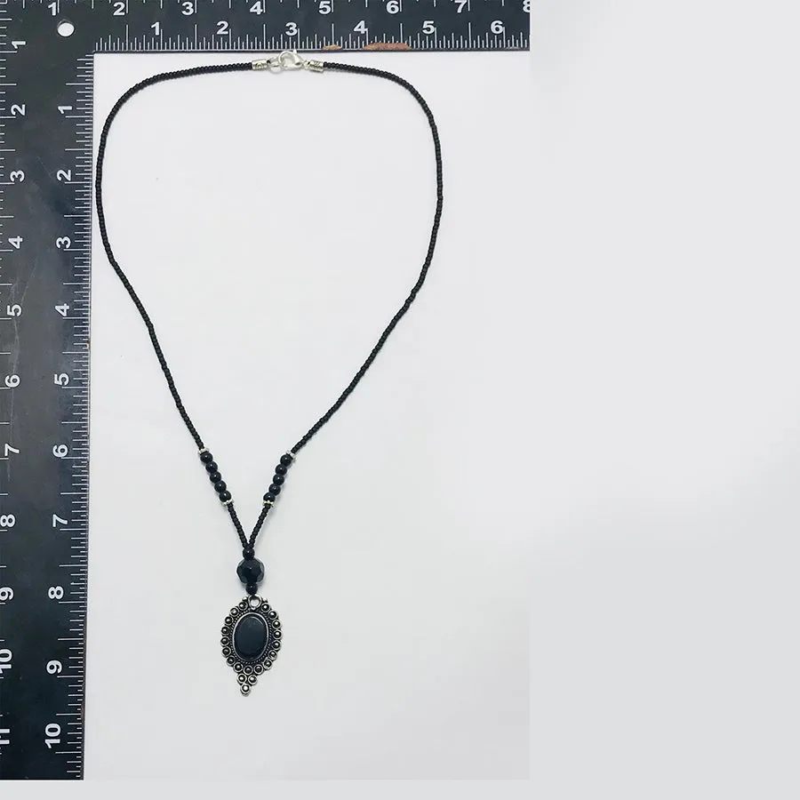 Bohemian Black Onyx-Style Pendant Necklace