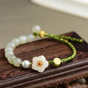 Buddha Stones 925 Sterling Silver Natural Hetian Jade Peach Blossom Luck Bracelet