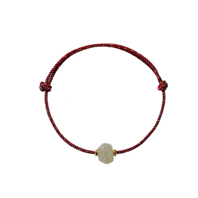 Buddha Stones 925 Sterling Silver Plated Gold Hetian Jade Lotus Luck Red String Bracelet