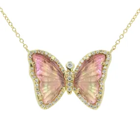 Butterfly Necklace With Pink Tourmaline and Pearl