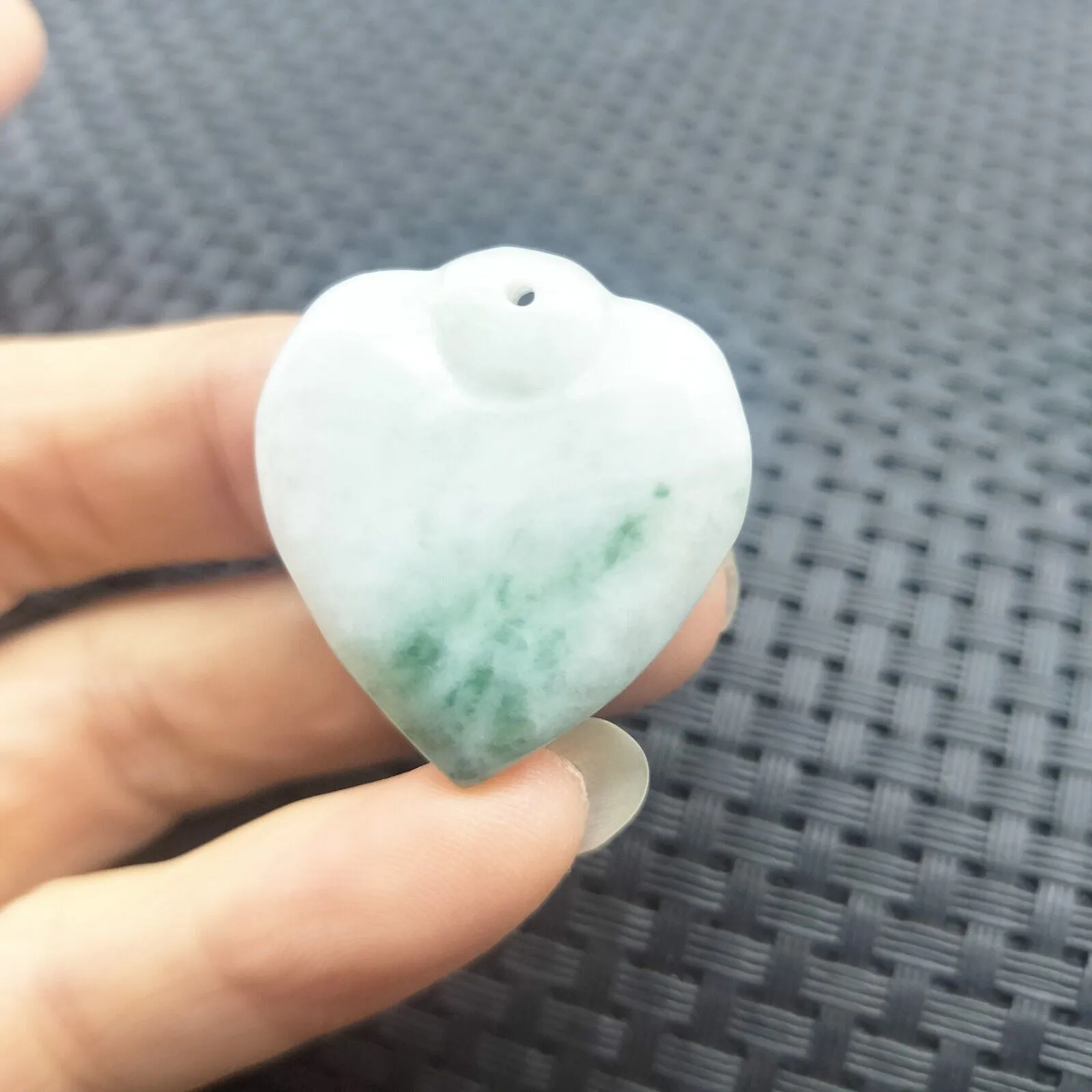 Certified Green Lavender Natural Type A Jade Jadeite Carved Heart Pendant