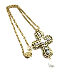 Christian Lacroix Large Pearl Cross necklace