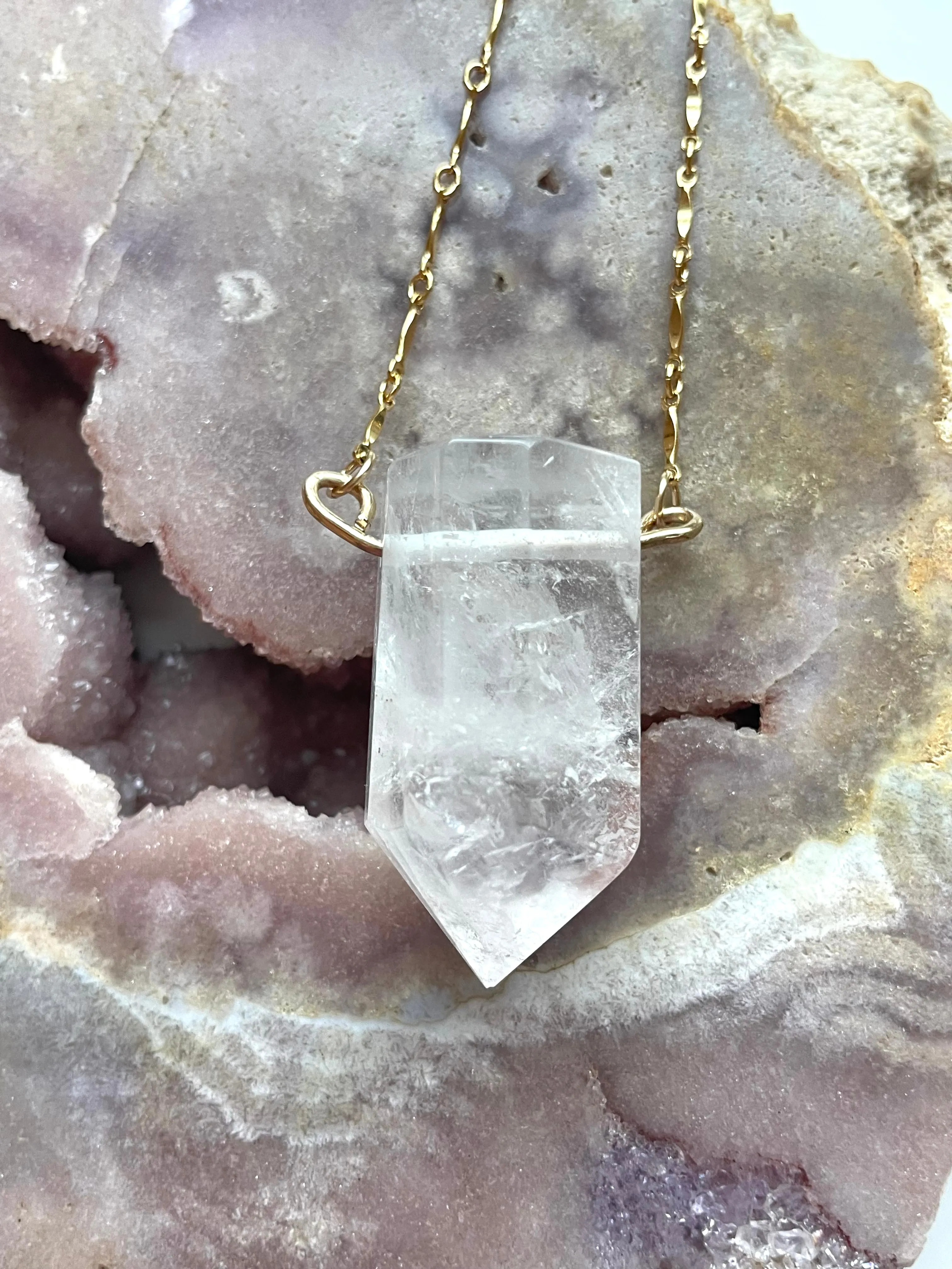 Chunky Clear Quartz Tower Necklace 14kt Gold filled