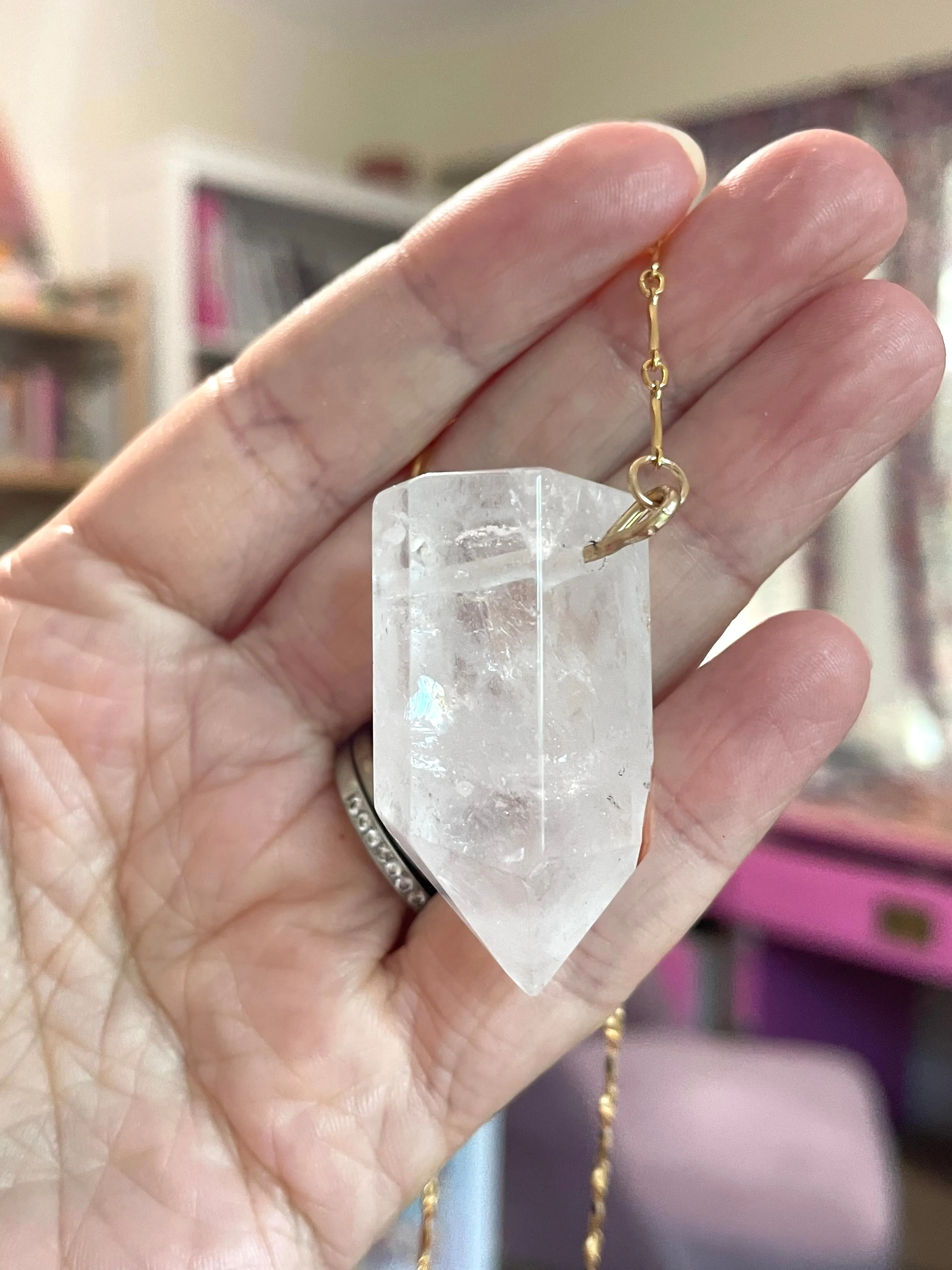 Chunky Clear Quartz Tower Necklace 14kt Gold filled