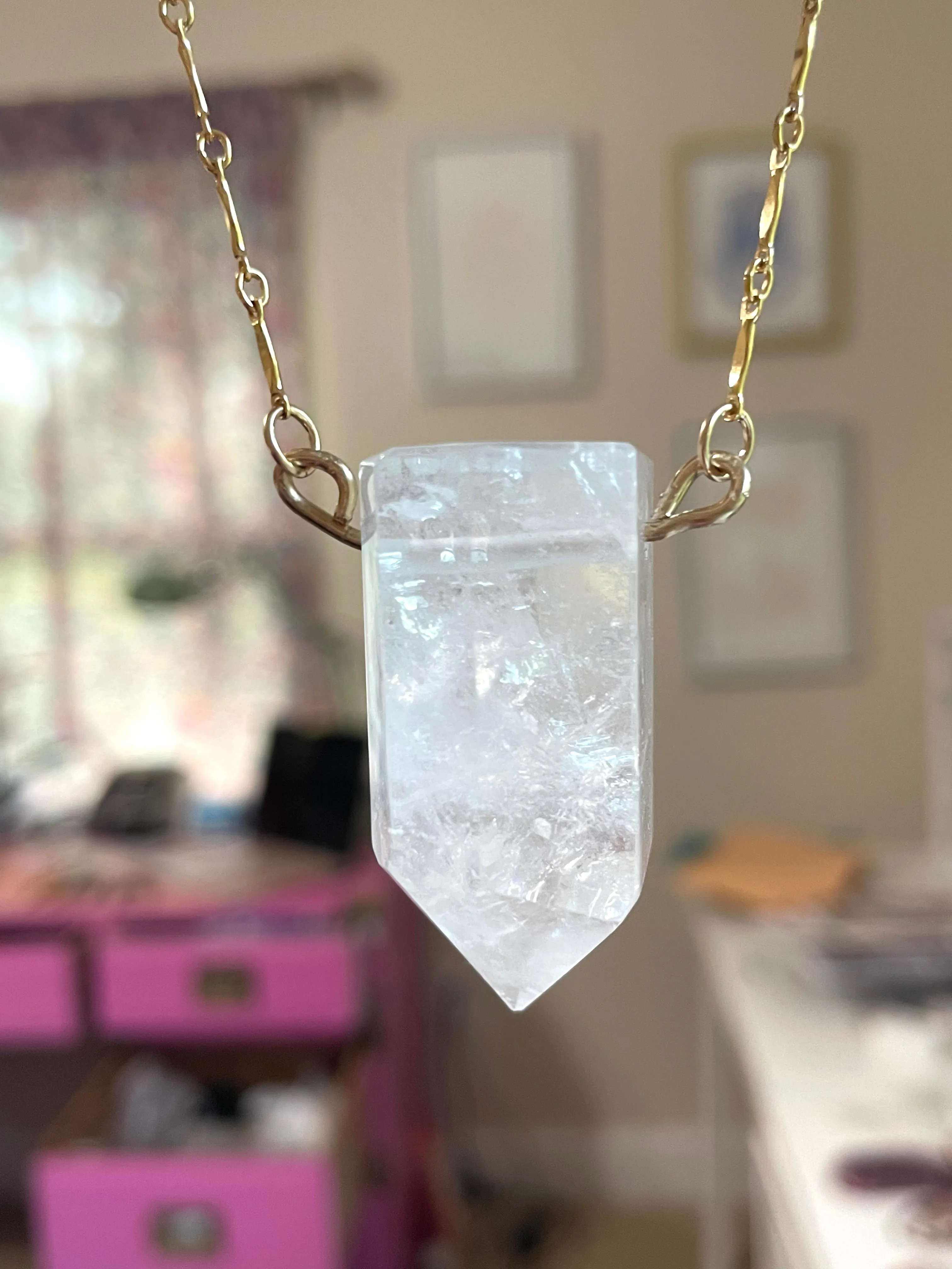 Chunky Clear Quartz Tower Necklace 14kt Gold filled