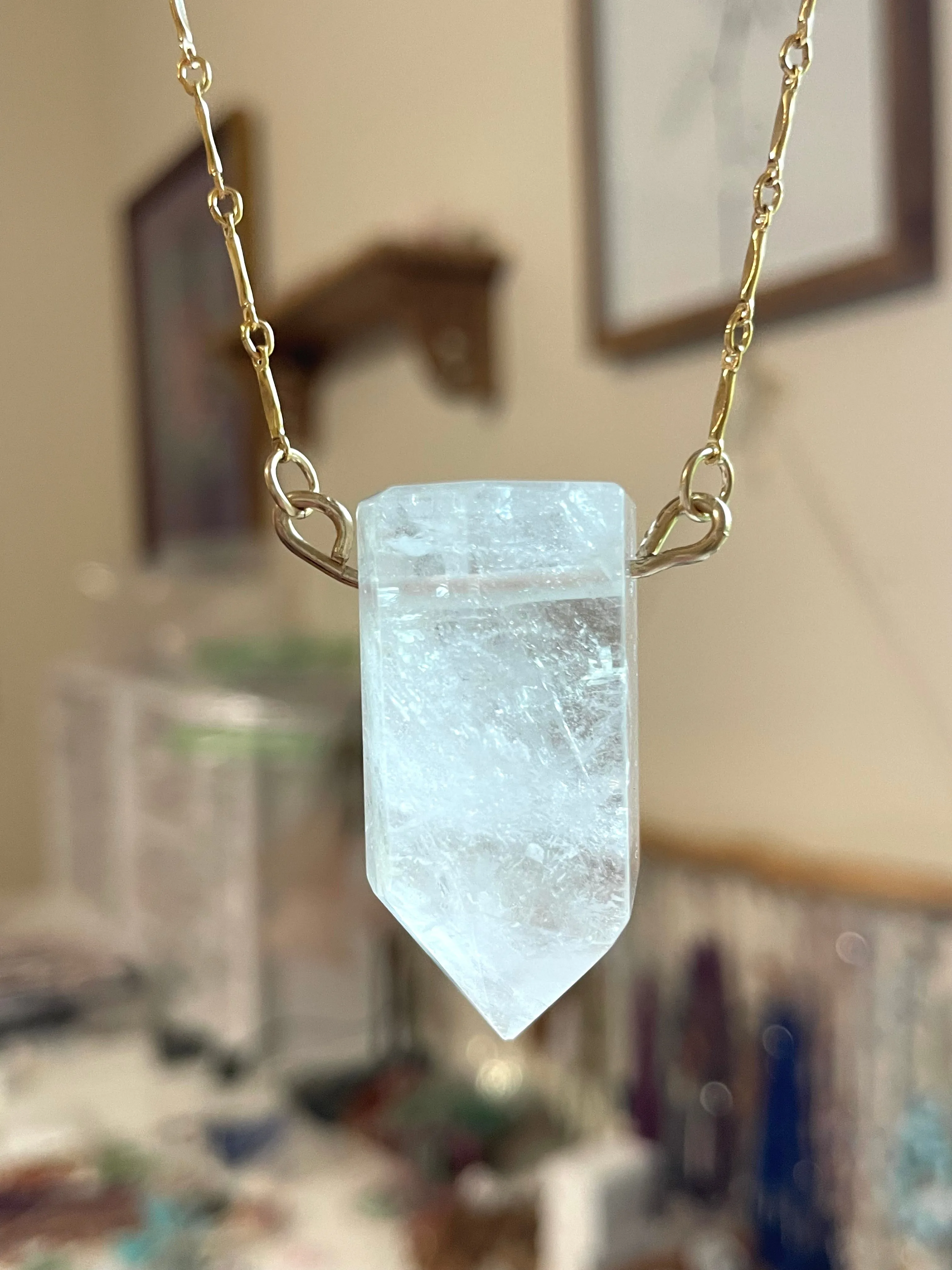 Chunky Clear Quartz Tower Necklace 14kt Gold filled