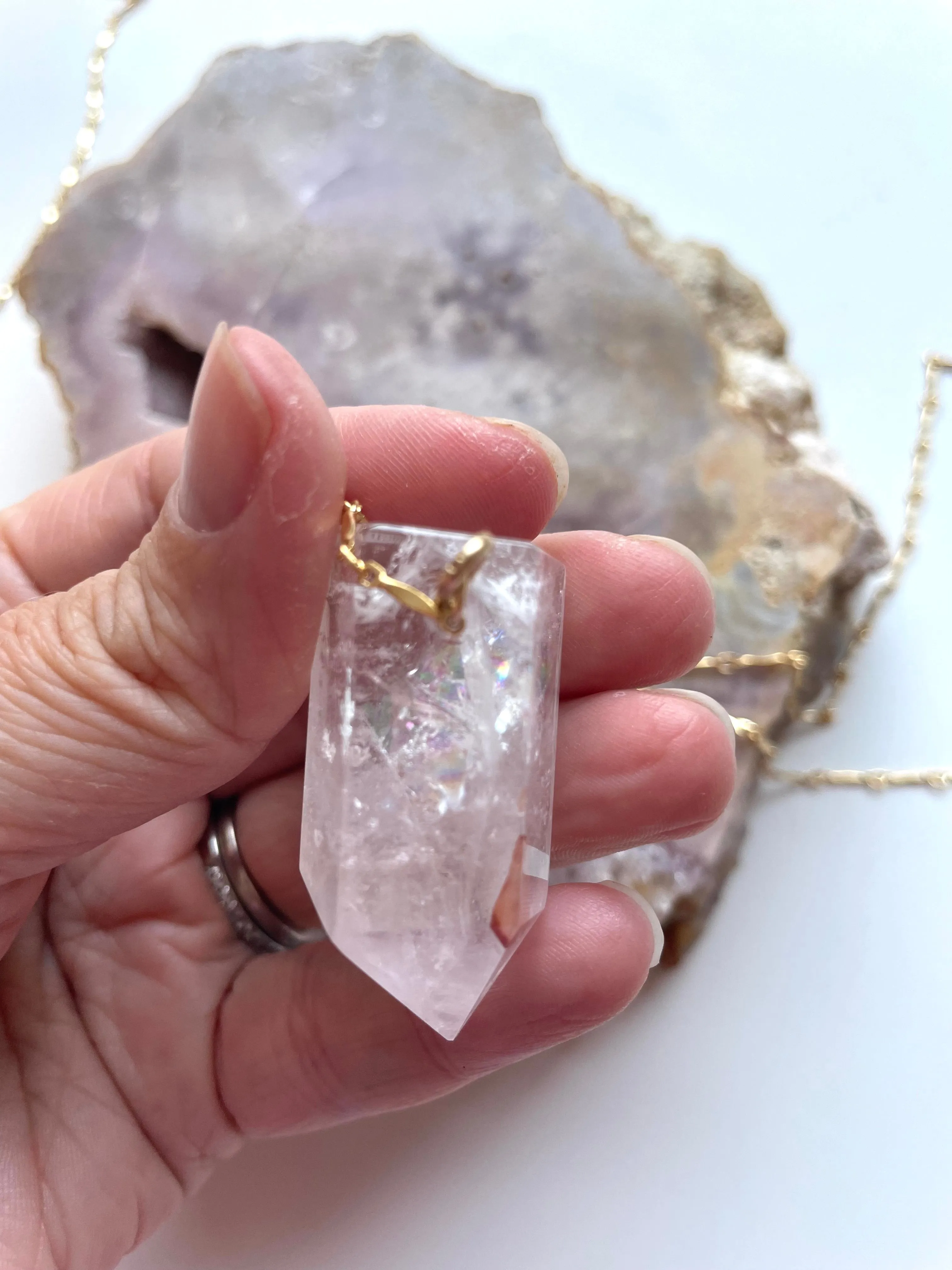 Chunky Clear Quartz Tower Necklace 14kt Gold filled