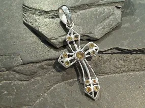 Citrine, Sterling Silver Cross Pendant