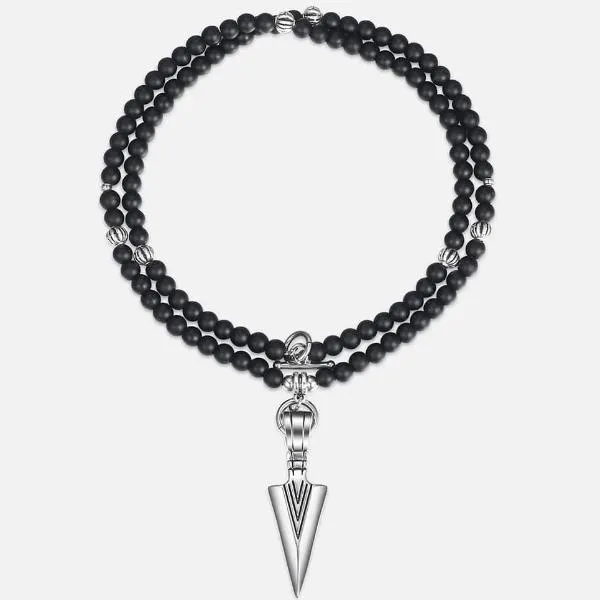 Classy Men Black Arrowhead Bead Necklace