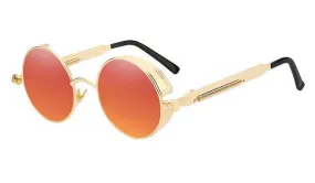 Classy Men Red Gold Round Vintage Sunglasses