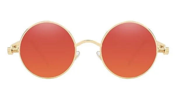 Classy Men Red Gold Round Vintage Sunglasses