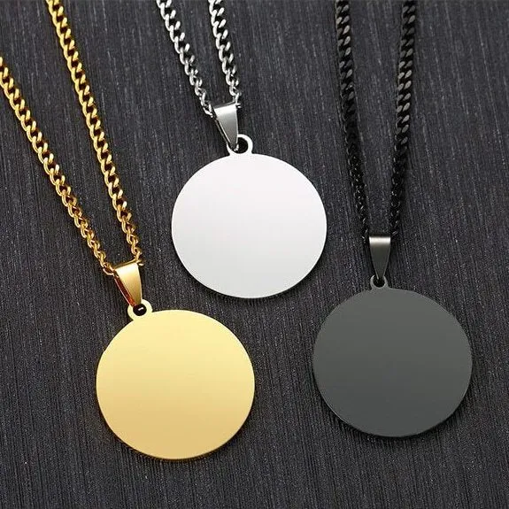 Classy Men Round Black Pendant Necklace