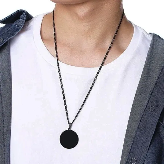 Classy Men Round Black Pendant Necklace