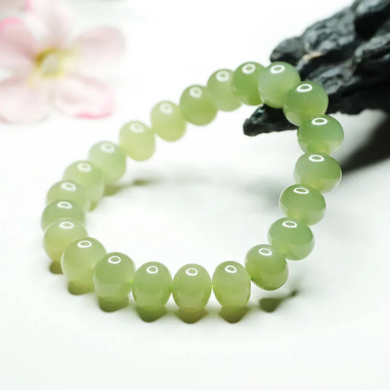 Clear Water Hetian Jade Bead Bracelet with Sterling Silver Needle