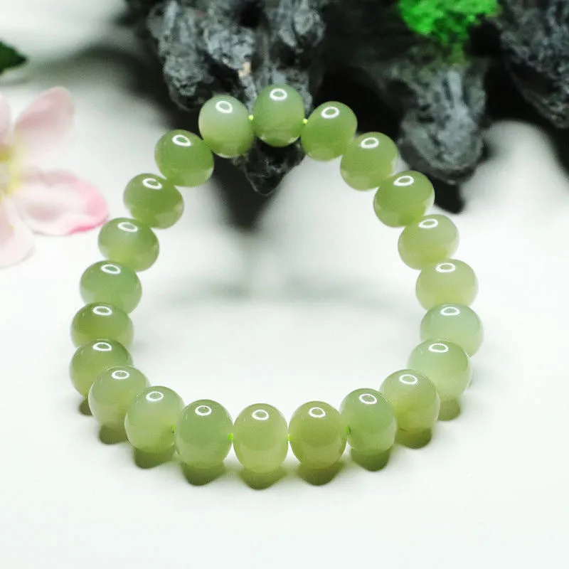 Clear Water Hetian Jade Bead Bracelet with Sterling Silver Needle