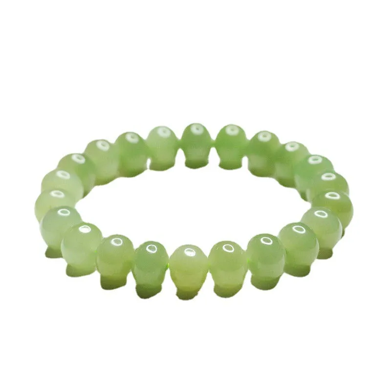 Clear Water Hetian Jade Bead Bracelet with Sterling Silver Needle