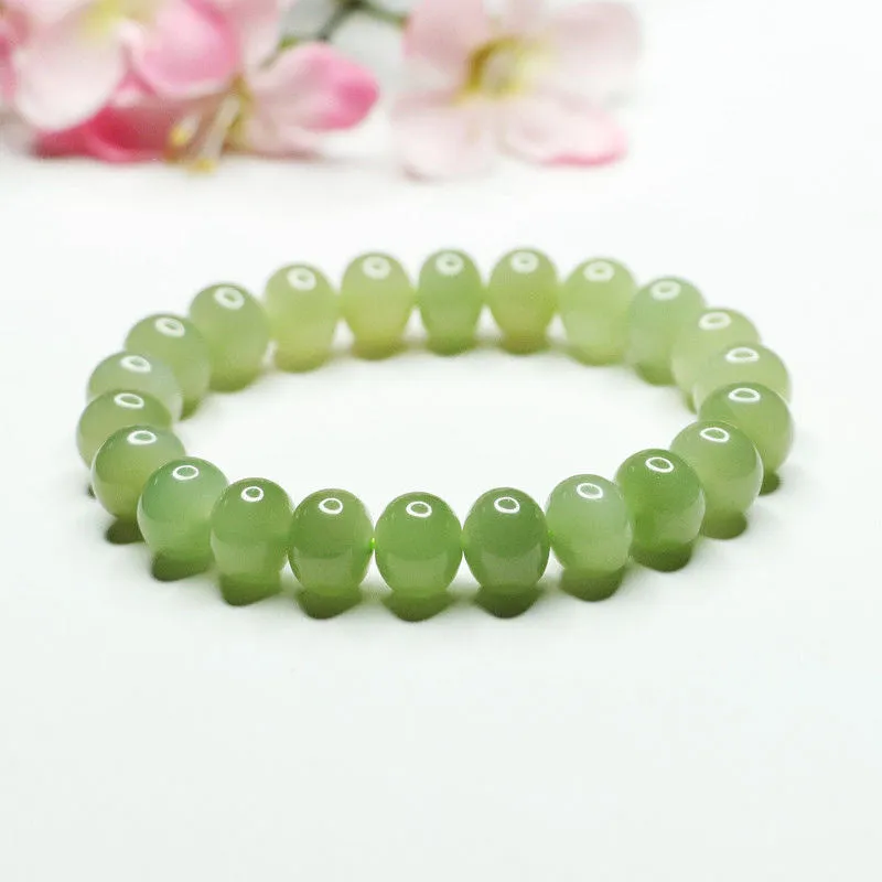 Clear Water Hetian Jade Bead Bracelet with Sterling Silver Needle