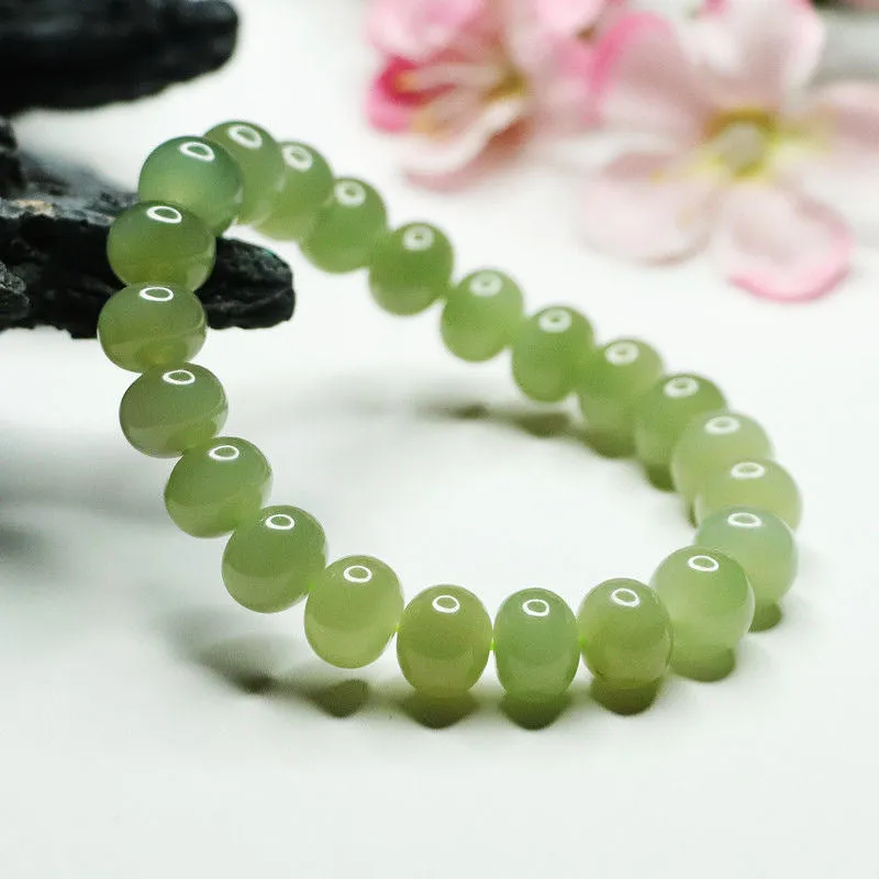 Clear Water Hetian Jade Bead Bracelet with Sterling Silver Needle