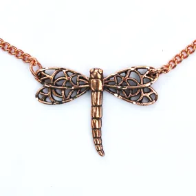 Copper Dragonfly Pendant Necklace Copper Festoon Curb Chain Necklace 30 mm Lucky Dragonfly Charm