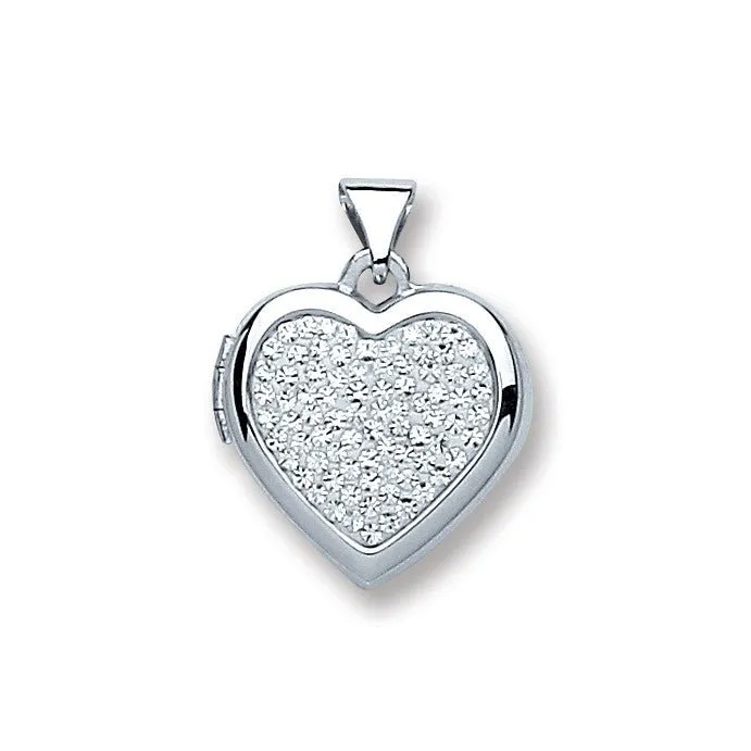 Crystal Heart Shaped 925 Sterling Silver Locket Pendant Necklace