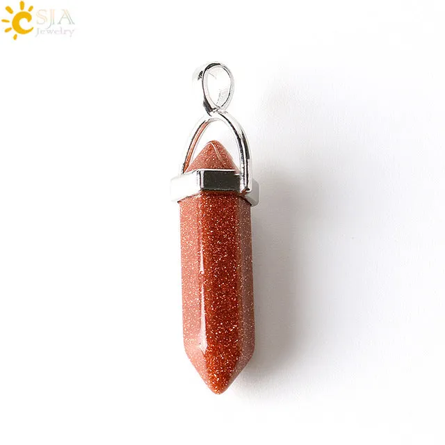 CSJA Bullet Shape Natural Stone Pendant Real Purple Crystal Men Women Chakra Gem Stones Quartz Pendants Summer Jewelry Gift E001