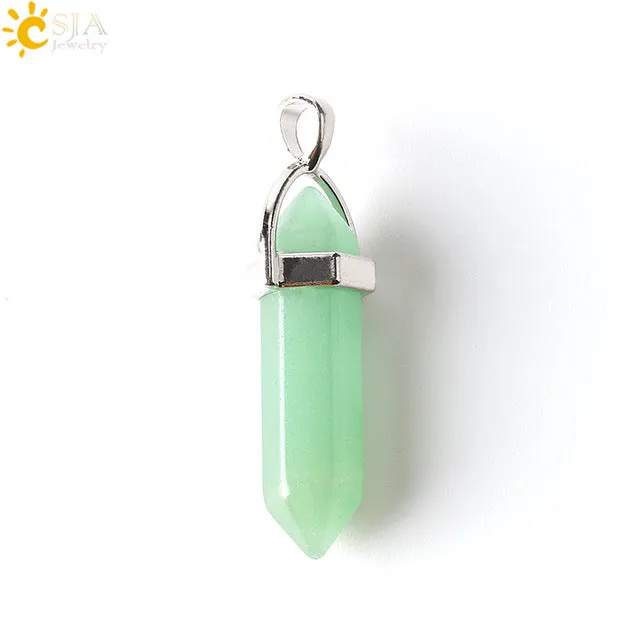 CSJA Bullet Shape Natural Stone Pendant Real Purple Crystal Men Women Chakra Gem Stones Quartz Pendants Summer Jewelry Gift E001