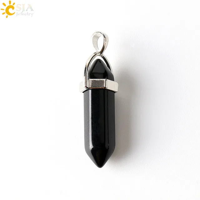 CSJA Bullet Shape Natural Stone Pendant Real Purple Crystal Men Women Chakra Gem Stones Quartz Pendants Summer Jewelry Gift E001