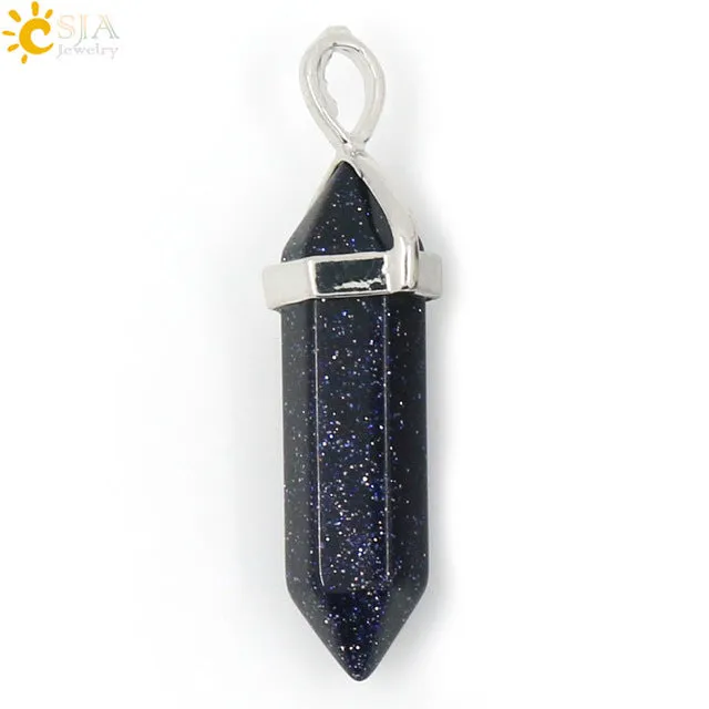 CSJA Bullet Shape Natural Stone Pendant Real Purple Crystal Men Women Chakra Gem Stones Quartz Pendants Summer Jewelry Gift E001