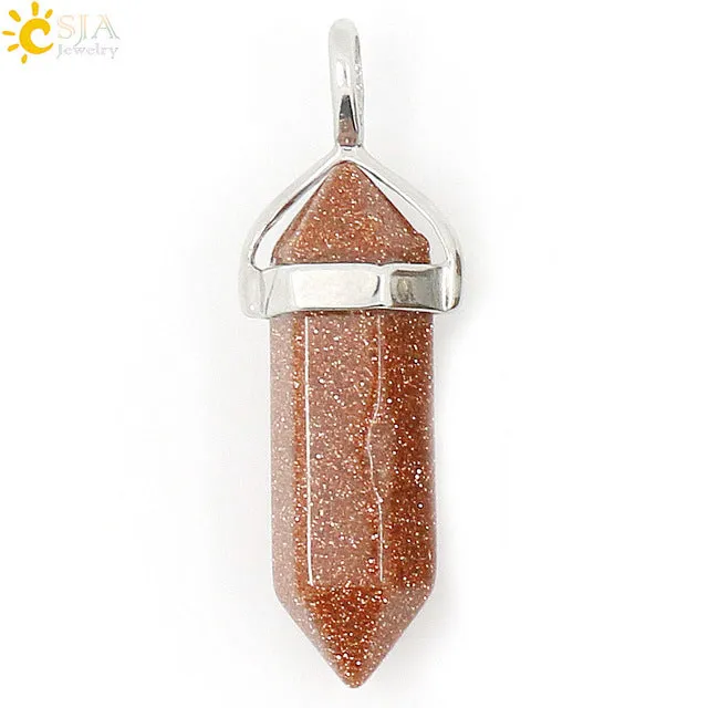 CSJA Bullet Shape Natural Stone Pendant Real Purple Crystal Men Women Chakra Gem Stones Quartz Pendants Summer Jewelry Gift E001