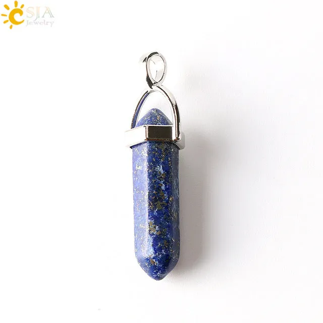 CSJA Bullet Shape Natural Stone Pendant Real Purple Crystal Men Women Chakra Gem Stones Quartz Pendants Summer Jewelry Gift E001