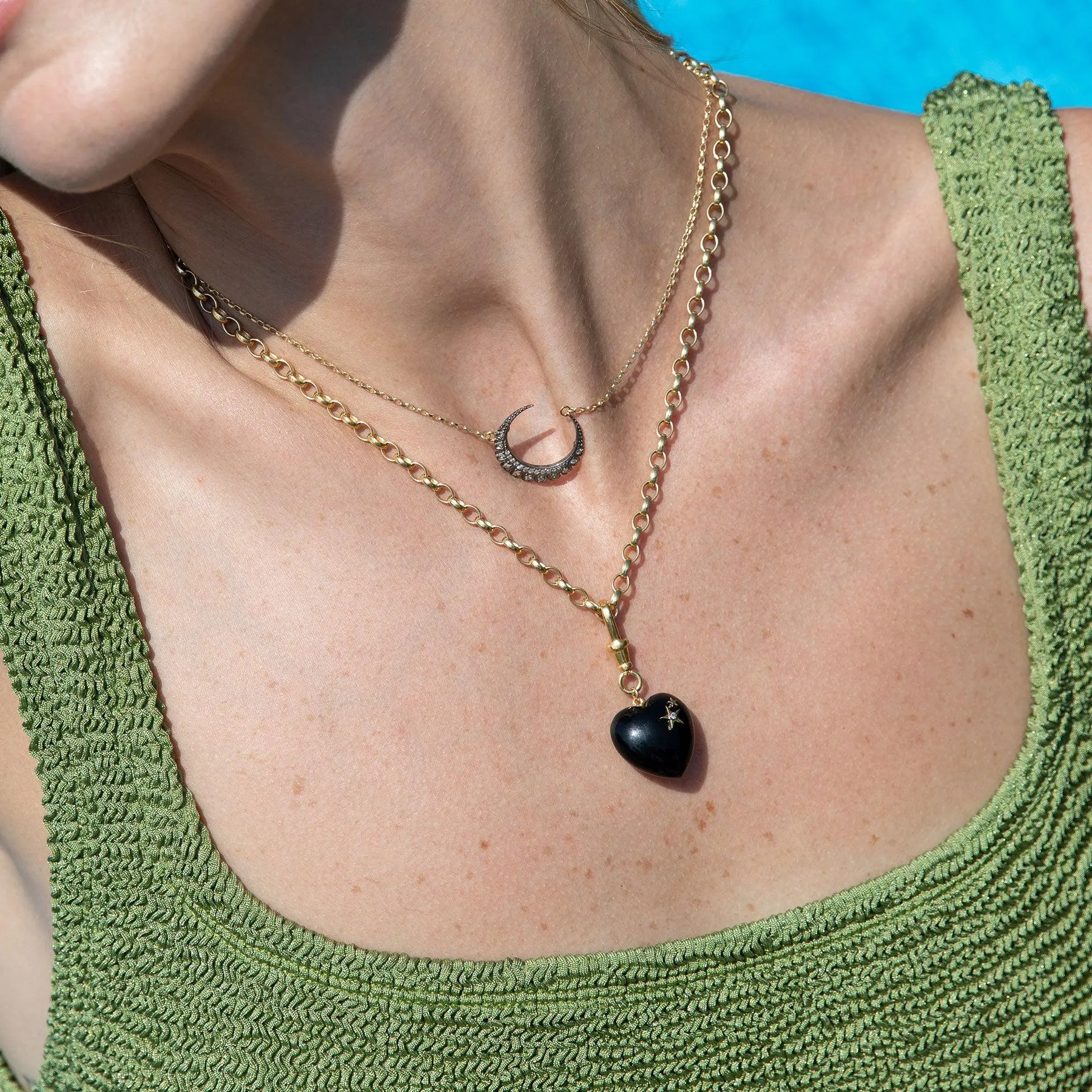 Diamond & Onyx Chunky Heart Necklace