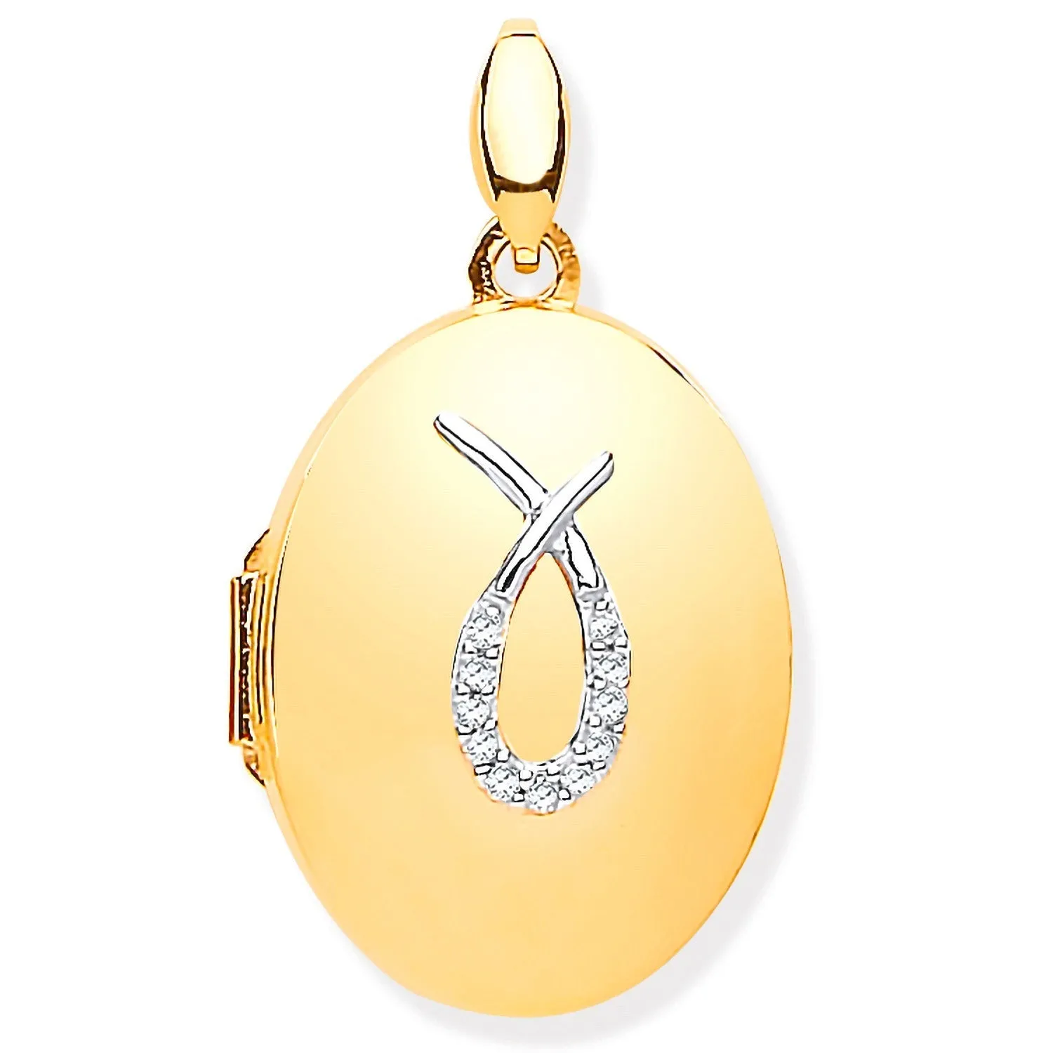 Diamond Set Oval Shaped Locket Pendant Necklace in 9ct Yellow Gold