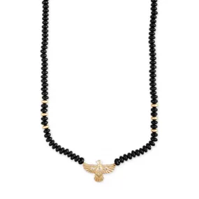 DIAMOND THUNDERBIRD   GOLD AND ONYX BEADED NECKLACE